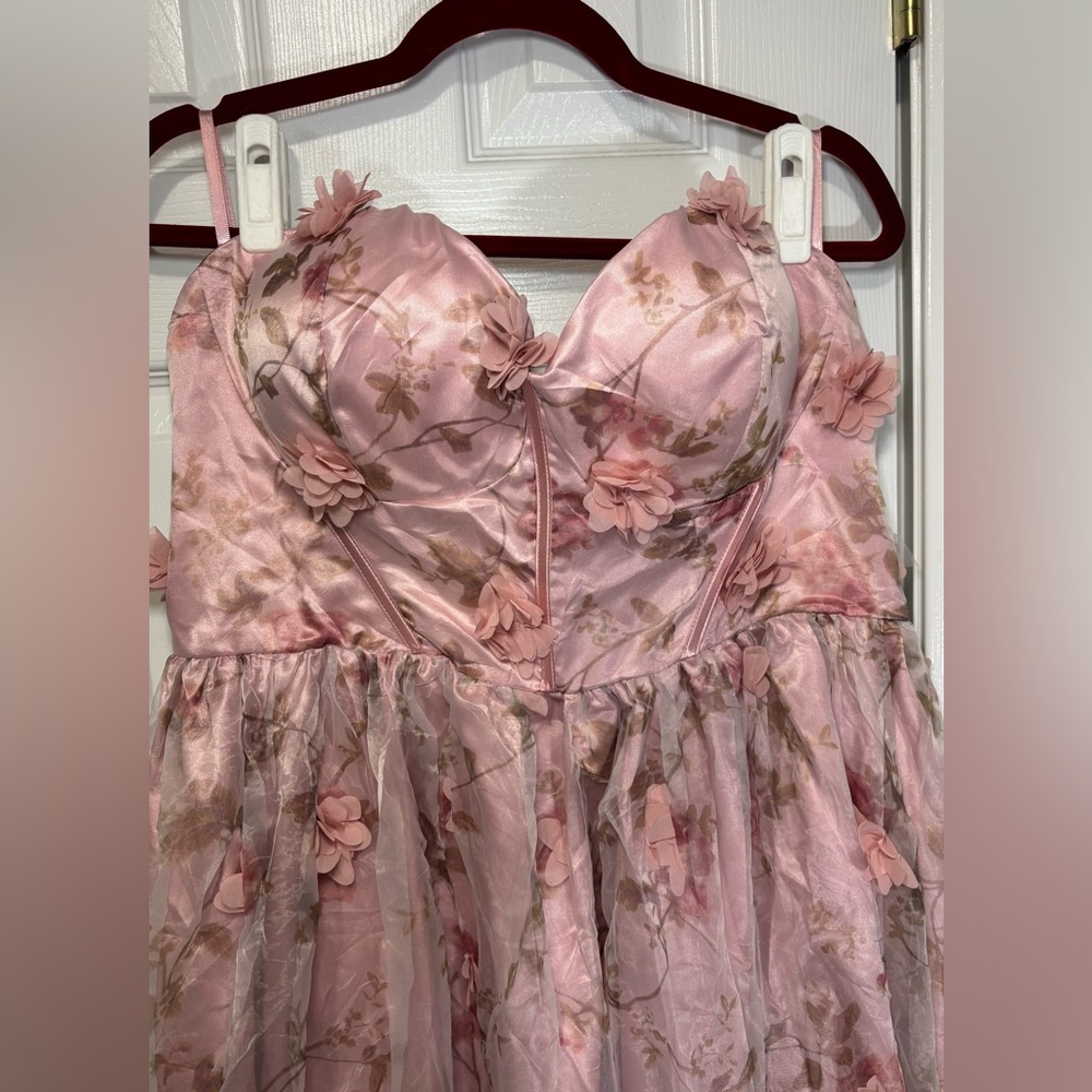 NWOT FAERIESTY SZ 2XL (16) PINK MULTI Strapless Floral Applique W/ Mesh Overlay - Picture 3 of 10
